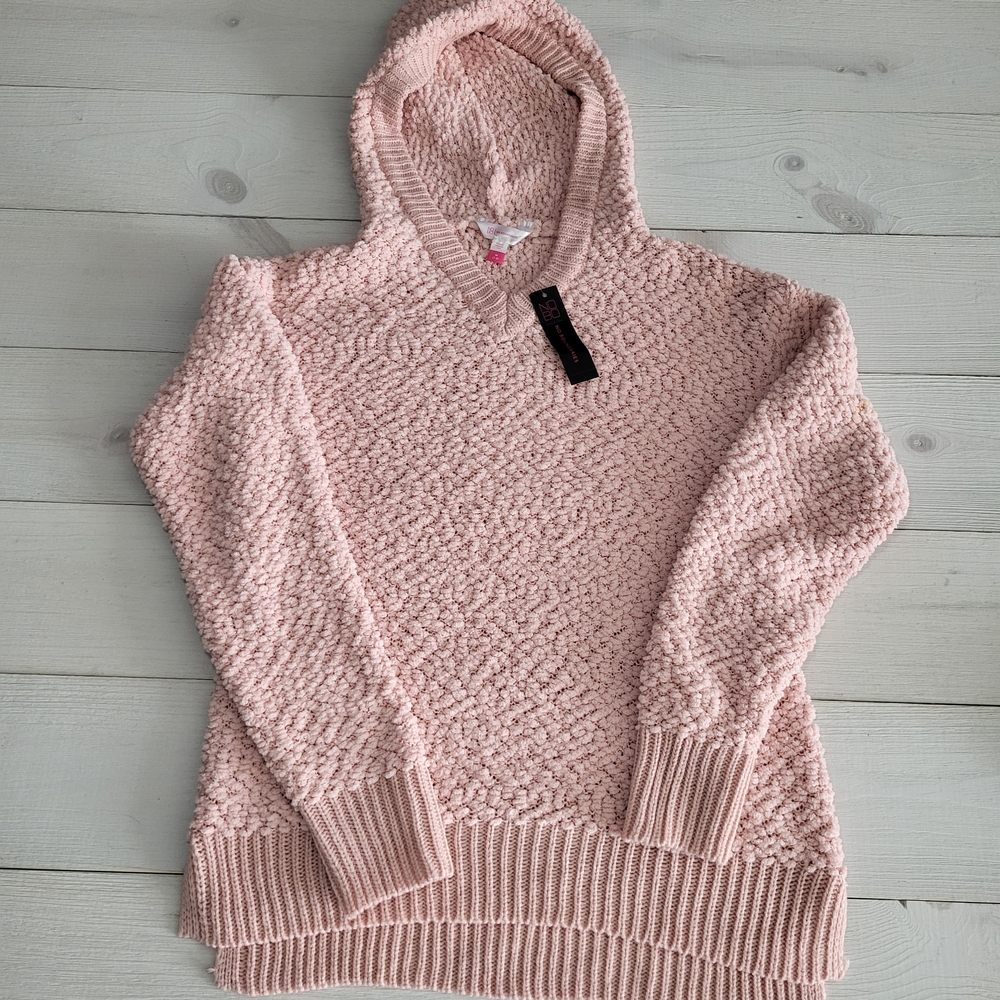 NWT Women's Hoodie Light Pink Soft  Cozy Loungewear Textured Sweater